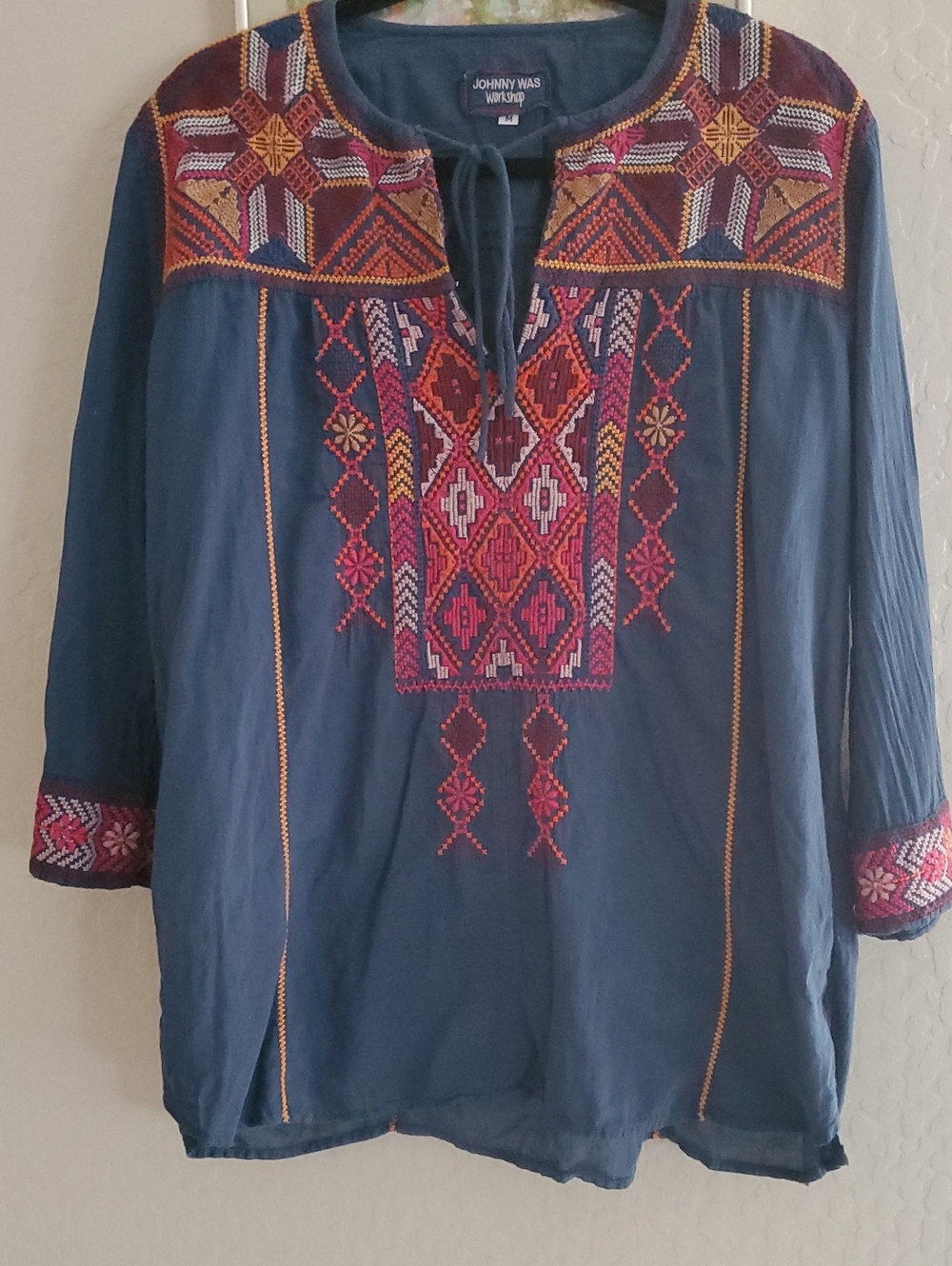 Johnny Was Blue Embroidered Tunic